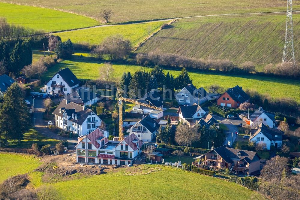 Langenberg aus der Vogelperspektive: Baustelle Wohngebiet einer Mehrfamilienhaussiedlung in Langenberg im Bundesland Nordrhein-Westfalen, Deutschland