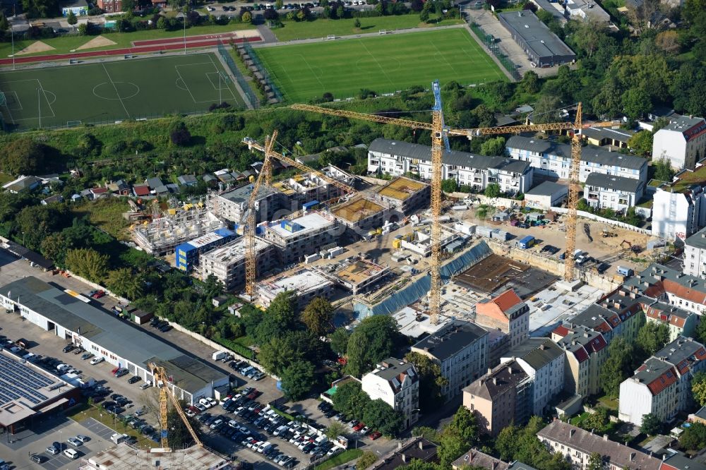 Berlin von oben - Baustelle Wohngebiet der Mehrfamilienhaussiedlung Das Lichtenhain der BUWOG Group im Ortsteil Lichtenberg in Berlin, Deutschland