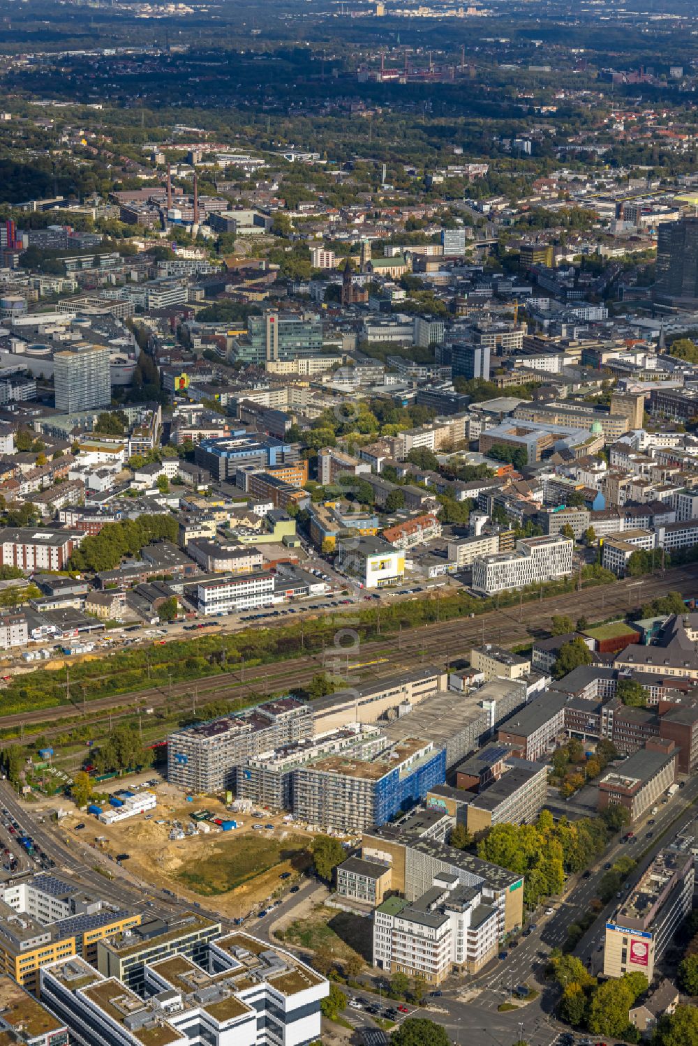 Luftaufnahme Essen - Baustelle Wohngebiet einer Mehrfamilienhaussiedlung Literaturquartier in Essen im Bundesland Nordrhein-Westfalen, Deutschland