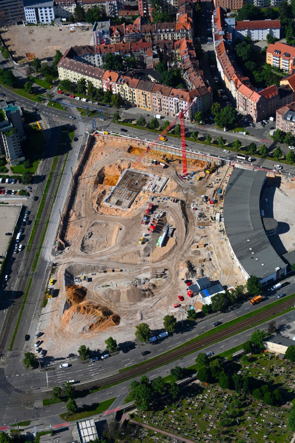 Luftaufnahme Nürnberg - Baustelle Wohngebiet einer Mehrfamilienhaussiedlung Luitpoldviertel im Ortsteil Ludwigsfeld in Nürnberg im Bundesland Bayern, Deutschland