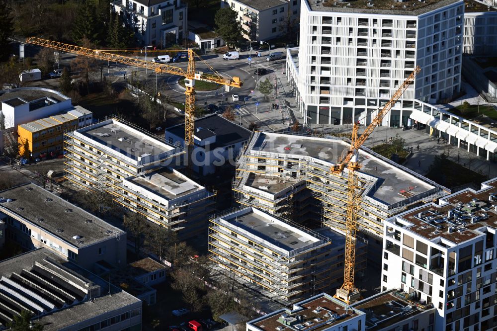 München aus der Vogelperspektive: Baustelle Wohngebiet einer Mehrfamilienhaussiedlung im Ortsteil Pasing in München im Bundesland Bayern, Deutschland