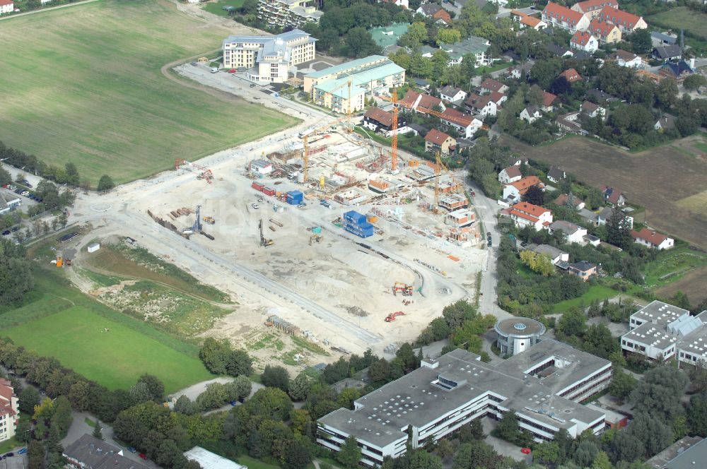 Luftbild Garching bei München - Baustelle Wohngebiet einer Mehrfamilienhaussiedlung Professor-Angermair-Ring Ecke Mühlfeldweg in Garching bei München im Bundesland Bayern, Deutschland