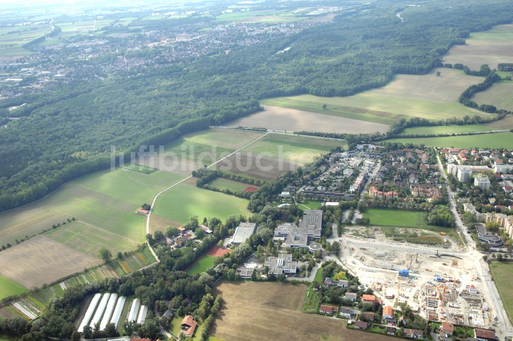 Garching bei München aus der Vogelperspektive: Baustelle Wohngebiet einer Mehrfamilienhaussiedlung Professor-Angermair-Ring Ecke Mühlfeldweg in Garching bei München im Bundesland Bayern, Deutschland