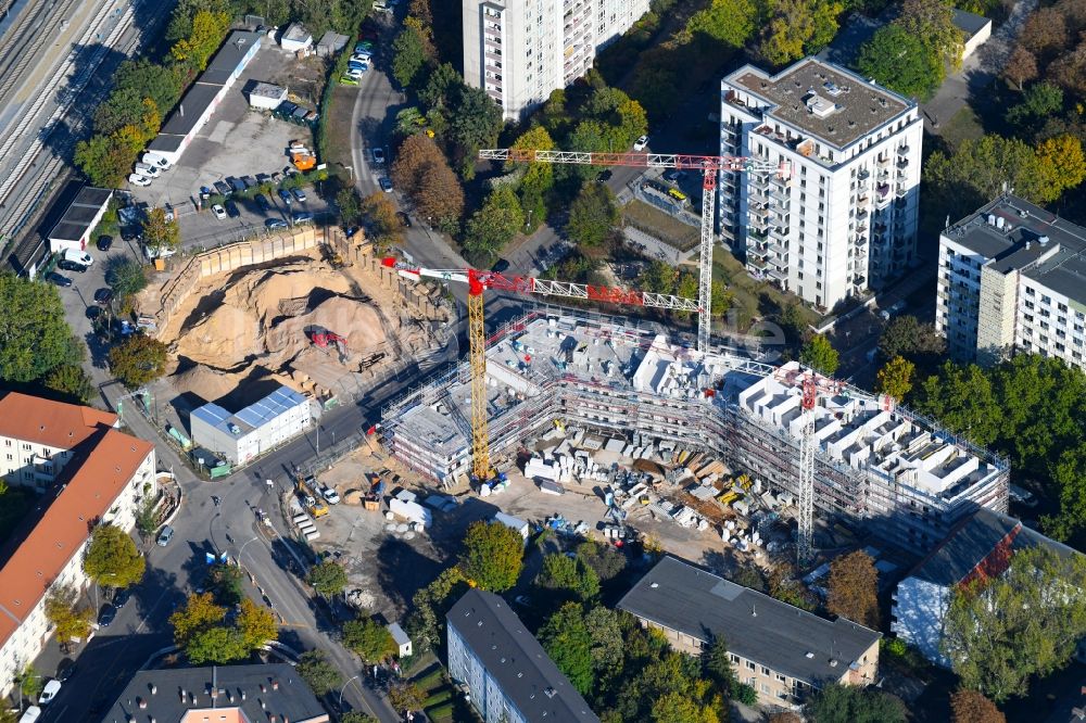 Luftbild Berlin - Baustelle Wohngebiet einer Mehrfamilienhaussiedlung Rosenfelder Ring Ecke Skandinavische Straße im Ortsteil Lichtenberg in Berlin, Deutschland