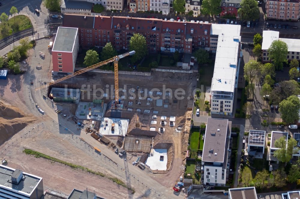 Luftbild Erfurt - Baustelle Wohngebiet einer Mehrfamilienhaussiedlung an der Warsbergstraße im Ortsteil Brühlervorstadt in Erfurt im Bundesland Thüringen, Deutschland