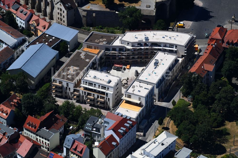 Luftbild Erfurt - Baustelle Wohngebiet einer Mehrfamilienhaussiedlung Wohnen am Dom entlang der Domstraße - An den Graden im Ortsteil Zentrum in Erfurt im Bundesland Thüringen, Deutschland