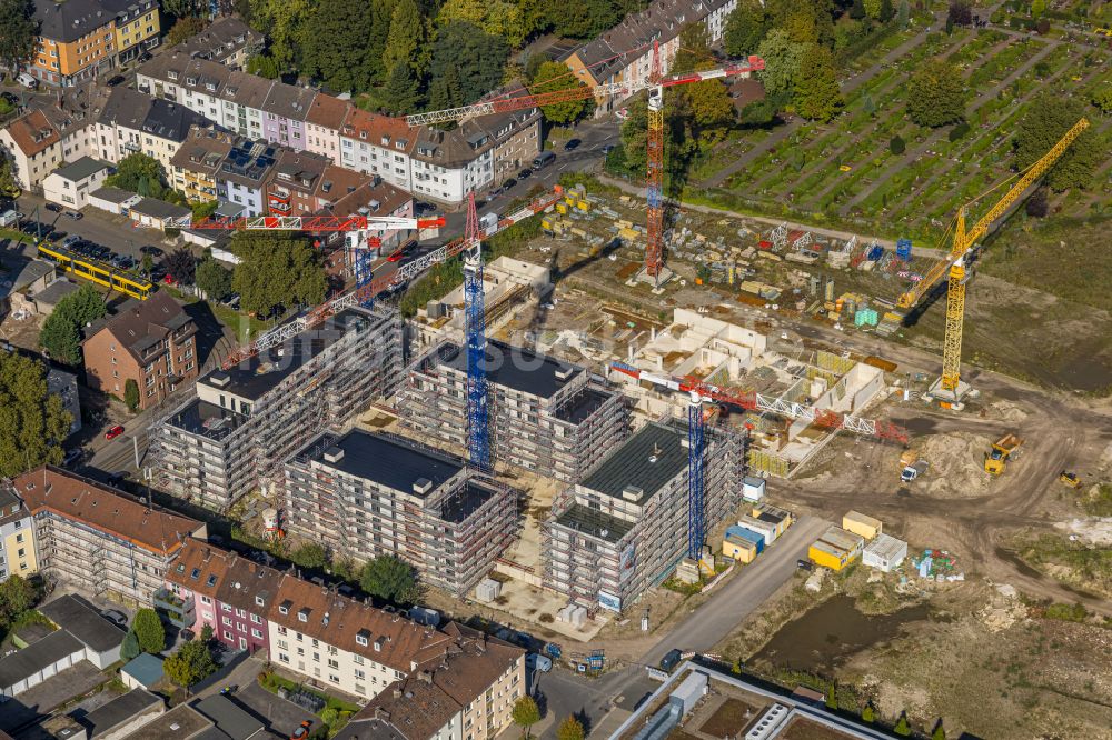 Luftaufnahme Essen - Baustelle Wohngebiet einer Mehrfamilienhaussiedlung Wohnen am Krupp-Park an der Dickmannstraße in Essen im Bundesland Nordrhein-Westfalen, Deutschland