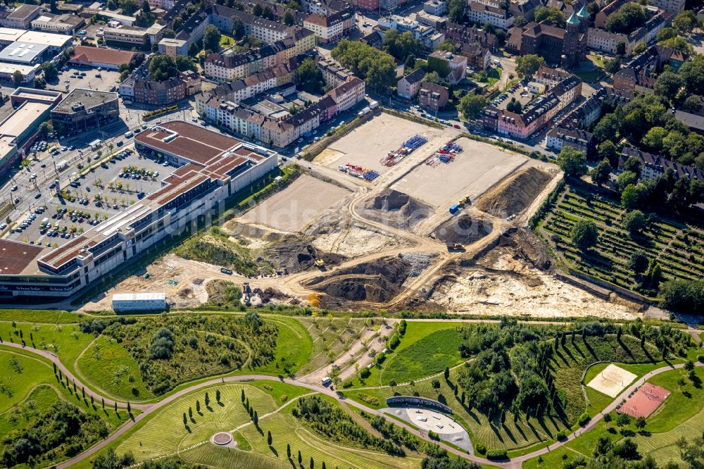 Luftaufnahme Essen - Baustelle Wohngebiet einer Mehrfamilienhaussiedlung Wohnen am Krupp-Park im Ortsteil Westviertel in Essen im Bundesland Nordrhein-Westfalen, Deutschland