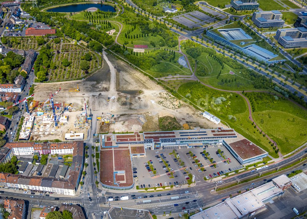 Essen von oben - Baustelle Wohngebiet einer Mehrfamilienhaussiedlung Wohnen am Krupp-Park im Ortsteil Westviertel in Essen im Bundesland Nordrhein-Westfalen, Deutschland