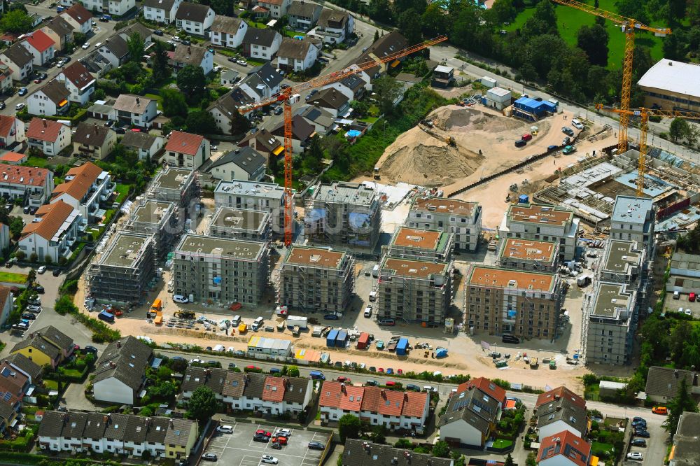 Brühl aus der Vogelperspektive: Baustelle Wohngebiet einer Mehrfamilienhaussiedlung Wohnquartier Grüne Mitte in Brühl im Bundesland Baden-Württemberg, Deutschland