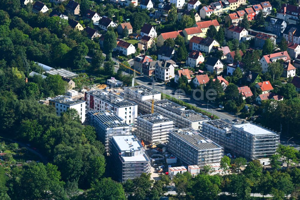 Luftbild Jena - Baustelle Wohngebiet einer Mehrfamilienhaussiedlung Wohnungsbauprojekt Erlenhöfe in Jena im Bundesland Thüringen, Deutschland