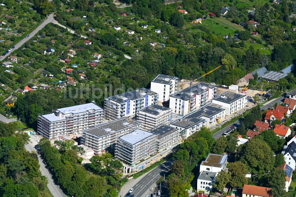 Luftbild Jena - Baustelle Wohngebiet einer Mehrfamilienhaussiedlung Wohnungsbauprojekt Erlenhöfe in Jena im Bundesland Thüringen, Deutschland