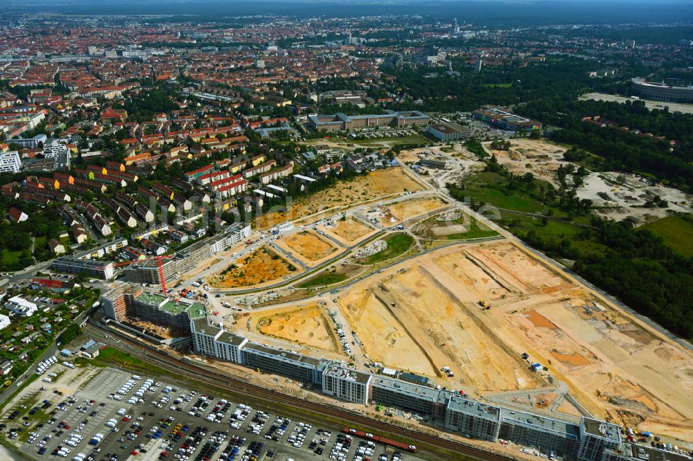 Nürnberg von oben - Baustelle Wohngebiet Stadtquartier Lichtenreuth im Ortsteil Rangierbahnhof in Nürnberg im Bundesland Bayern, Deutschland