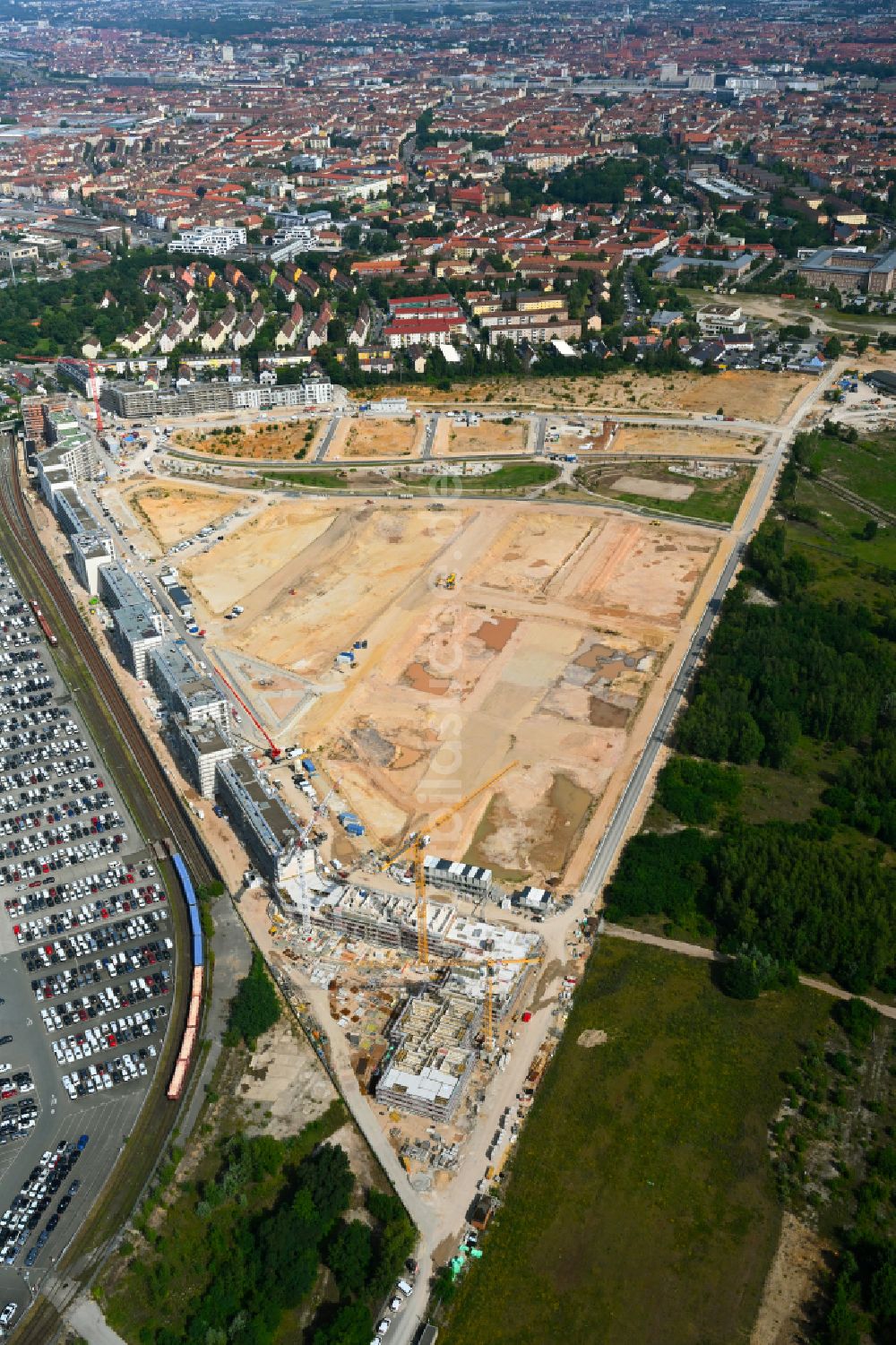 Luftbild Nürnberg - Baustelle Wohngebiet Stadtquartier Lichtenreuth im Ortsteil Rangierbahnhof in Nürnberg im Bundesland Bayern, Deutschland