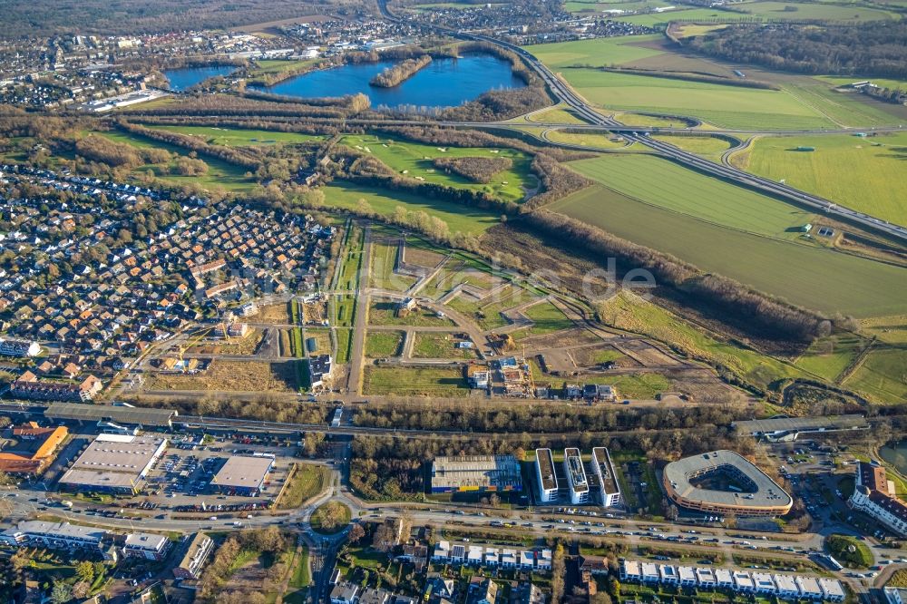 Luftbild Duisburg - Baustelle eines Wohngebiets Am Alten Angerbach in Duisburg im Bundesland Nordrhein-Westfalen, Deutschland