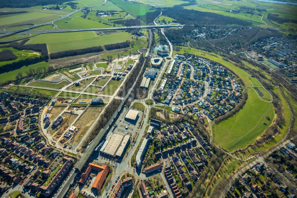 Luftbild Duisburg - Baustelle eines Wohngebiets Am Alten Angerbach in Duisburg im Bundesland Nordrhein-Westfalen, Deutschland