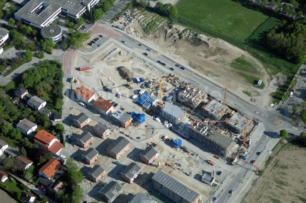 Garching aus der Vogelperspektive: Baustelle des Wohnneubaugebietes Garching der Concept Bau - Premier GmbH