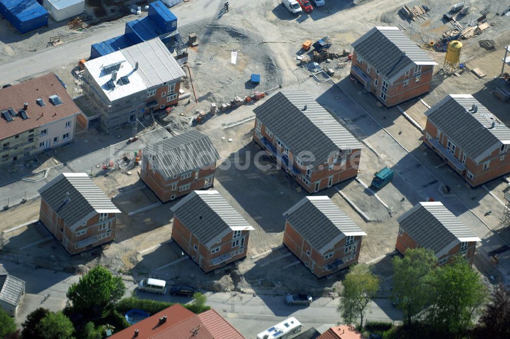 Luftaufnahme Garching - Baustelle des Wohnneubaugebietes Garching der Concept Bau - Premier GmbH