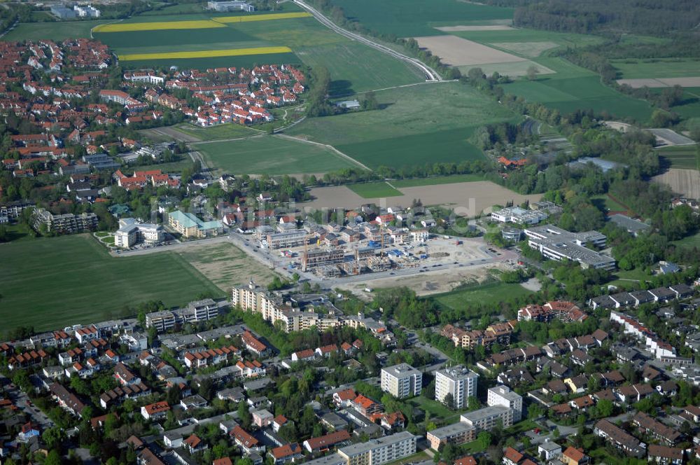 Luftbild Garching - Baustelle des Wohnneubaugebietes Garching der Concept Bau - Premier GmbH