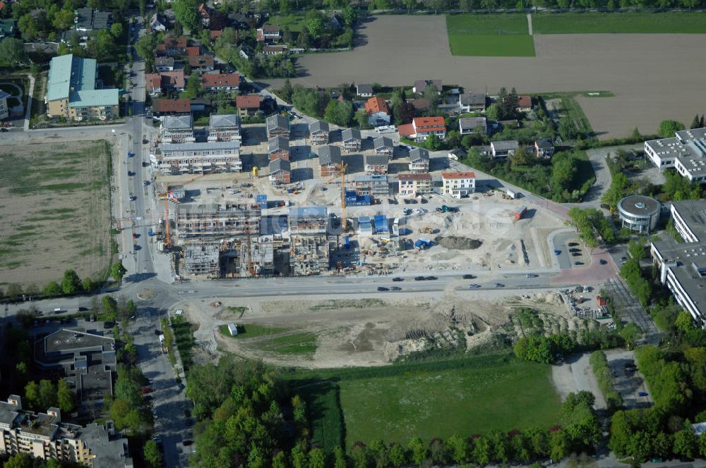 Garching aus der Vogelperspektive: Baustelle des Wohnneubaugebietes Garching der Concept Bau - Premier GmbH