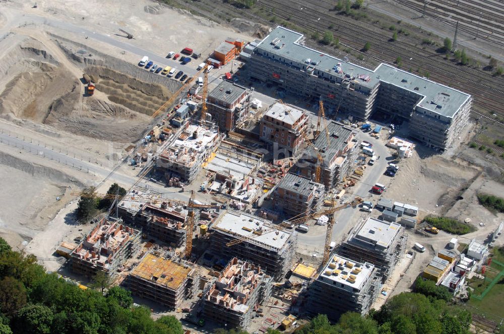 München aus der Vogelperspektive: Baustelle des Wohnneubaugebietes am Hirchgarten der Concept Bau - Premier GmbH