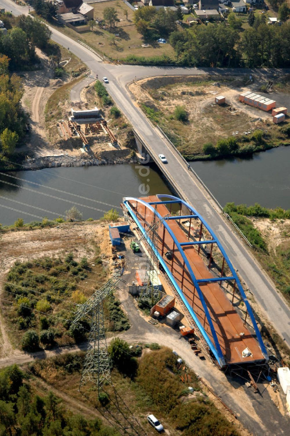 Wusterwitz von oben - Baustelle Wusterwitzer Straßenbrücke