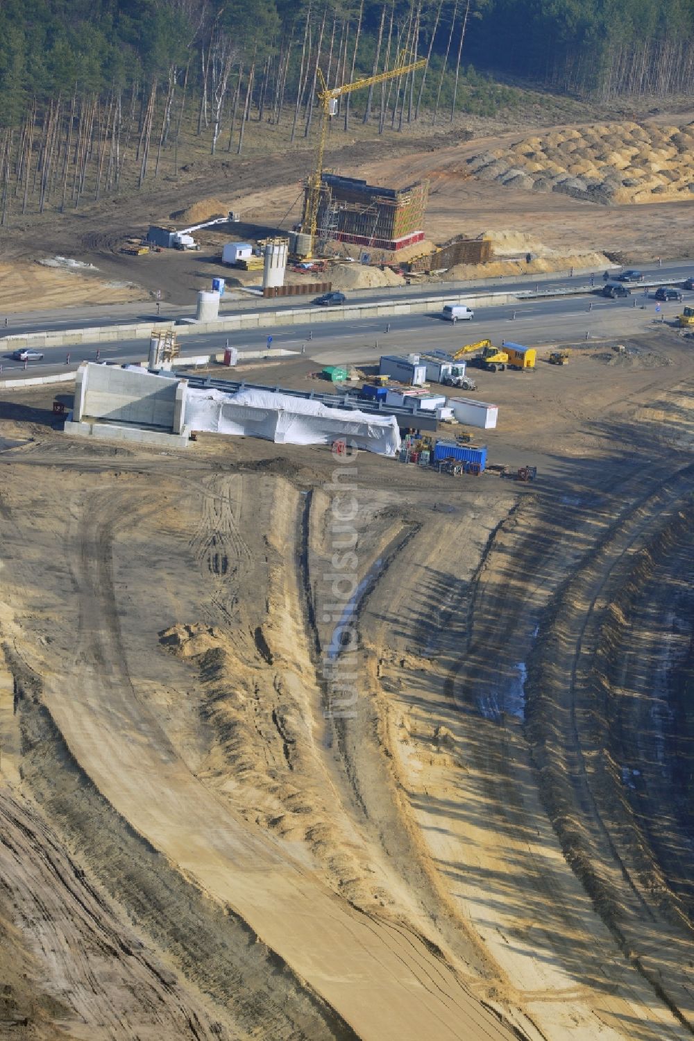 Luftbild Groß Ziethen - Baustelle zum Um- und Ausbau des Autobahndreieck AD Havelland im Bundesland Brandenburg