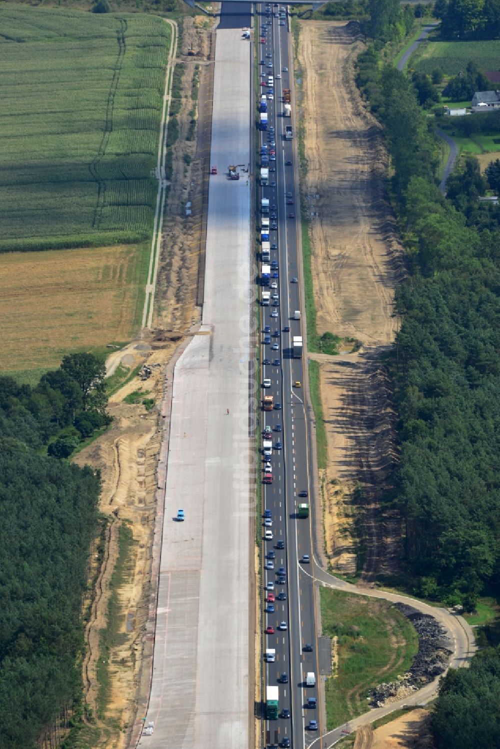 Luftbild Groß Ziethen - Baustelle zum Um- und Ausbau des Autobahndreieck AD Havelland im Bundesland Brandenburg