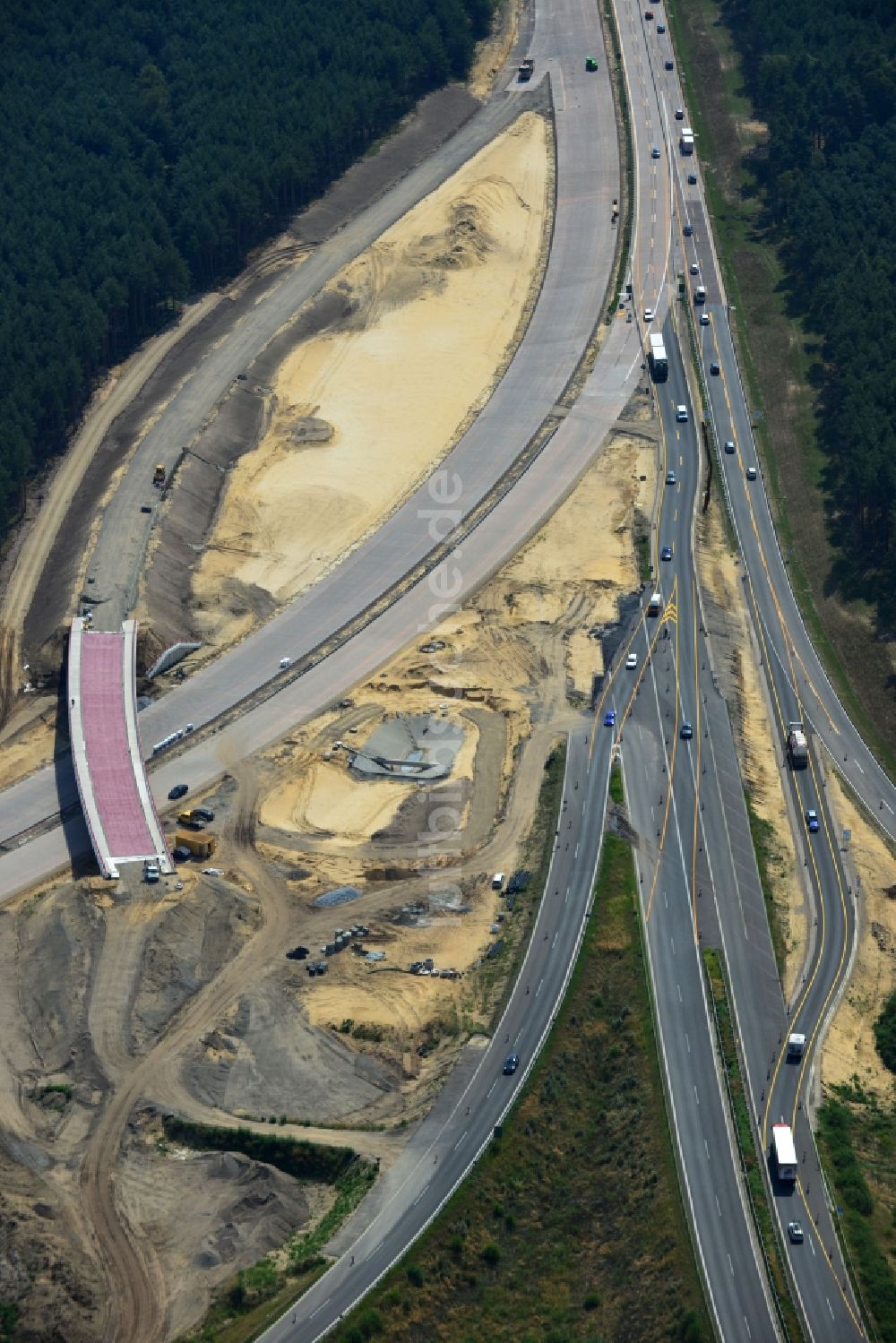 Groß Ziethen von oben - Baustelle zum Um- und Ausbau des Autobahndreieck AD Havelland im Bundesland Brandenburg