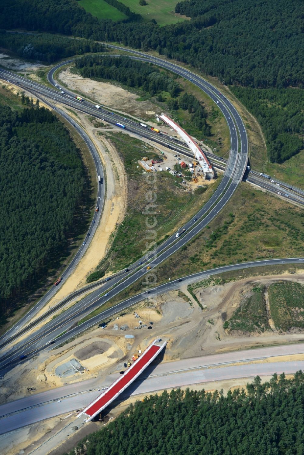 Groß Ziethen von oben - Baustelle zum Um- und Ausbau des Autobahndreieck AD Havelland im Bundesland Brandenburg