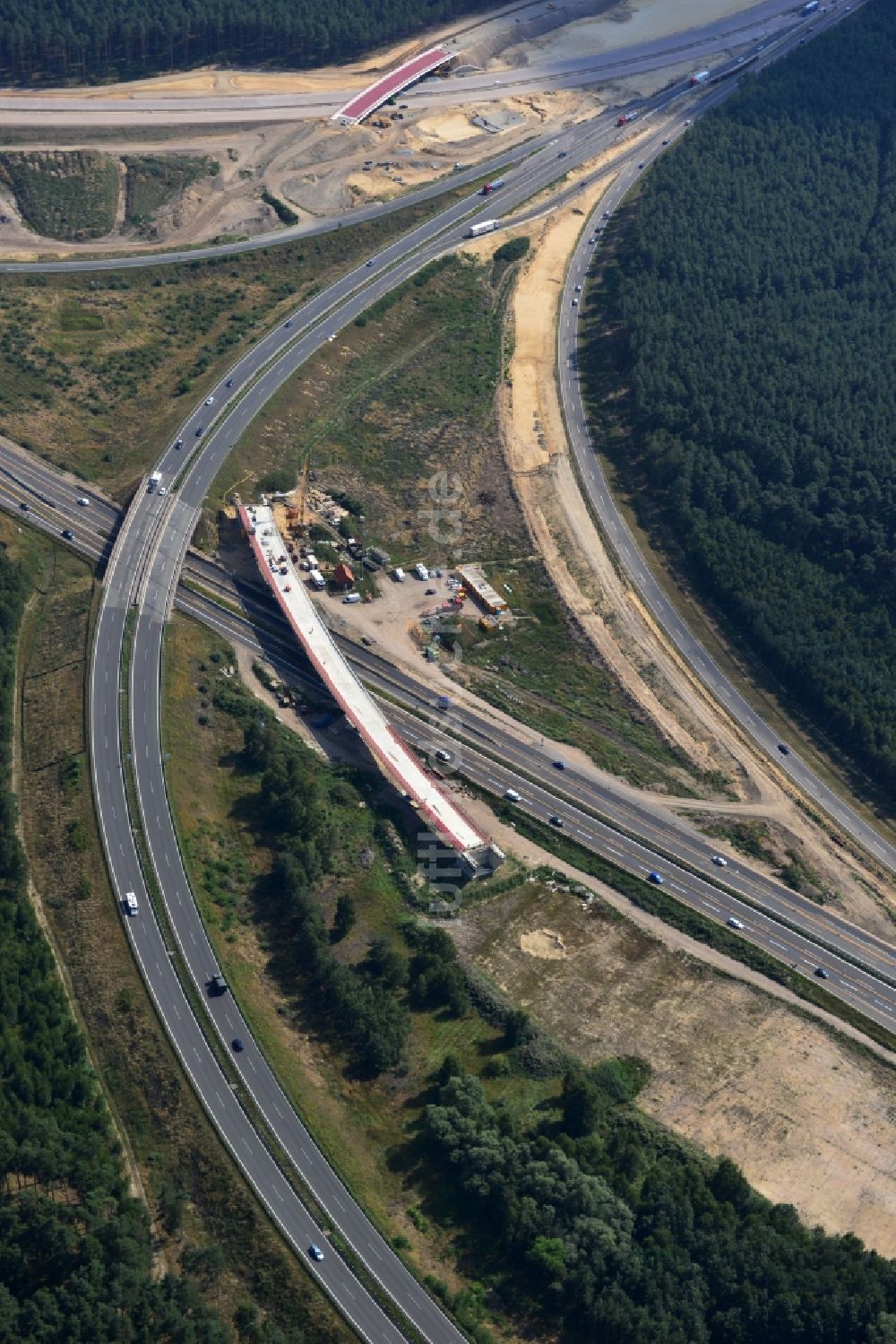 Luftbild Groß Ziethen - Baustelle zum Um- und Ausbau des Autobahndreieck AD Havelland im Bundesland Brandenburg