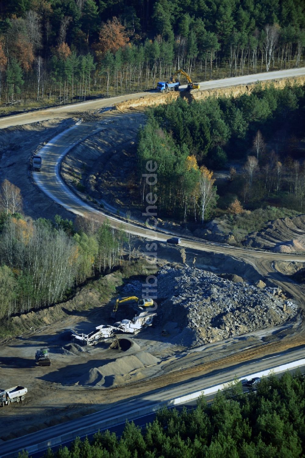 Groß Ziethen von oben - Baustelle zum Um- und Ausbau des Autobahndreieck AD Havelland im Bundesland Brandenburg