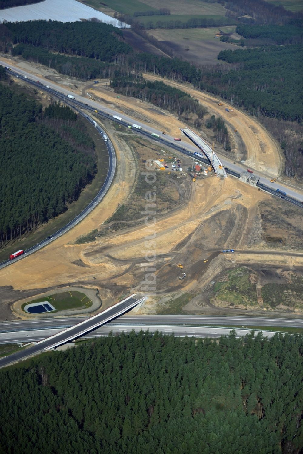 Groß Ziethen von oben - Baustelle zum Um- und Ausbau des Autobahndreieck AD Havelland im Bundesland Brandenburg