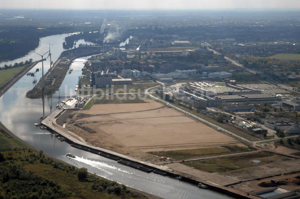 Magdeburg von oben - Baustelle zum Ausbau des Binnenhafens