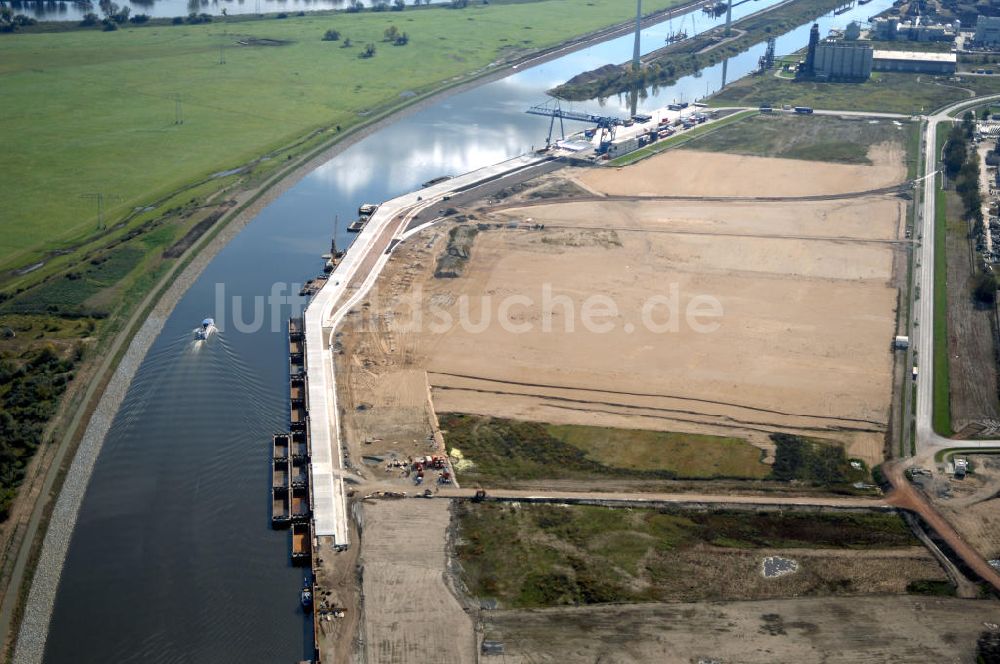 Luftaufnahme Magdeburg - Baustelle zum Ausbau des Binnenhafens