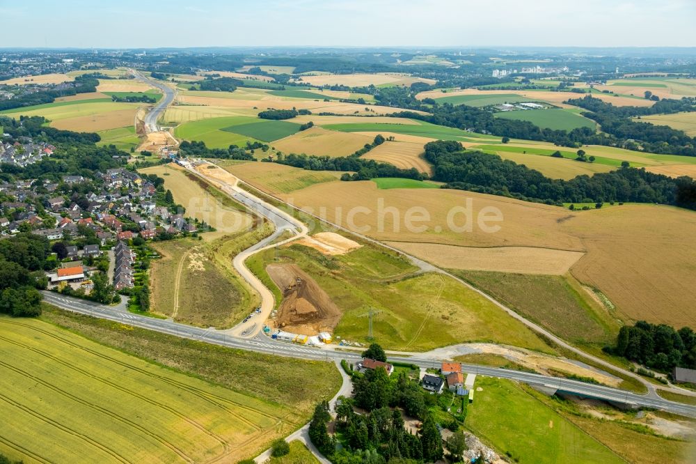 Heiligenhaus aus der Vogelperspektive: Baustelle zum Ausbau der Bundes- Autobahn BAB A44 bei Heiligenhaus im Bundesland Nordrhein-Westfalen NRW