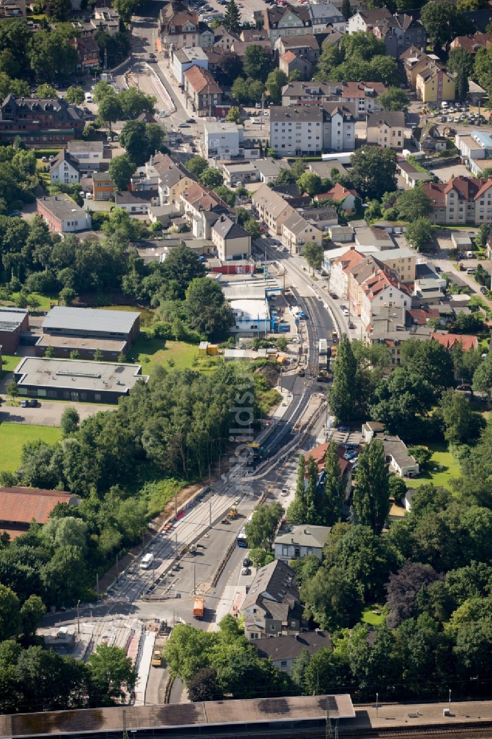 Luftaufnahme Bochum - Baustelle zum Ausbau der Hauptstraße in Langendreer in Bochum im Bundesland Nordrhein-Westfalen