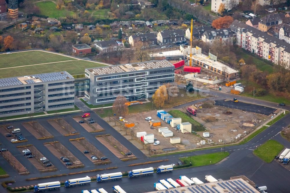 Mülheim an der Ruhr aus der Vogelperspektive: Baustelle zum Ausbau der Hauptverwaltung ALDI-SÜD in Mülheim an der Ruhr im Bundesland Nordrhein-Westfalen