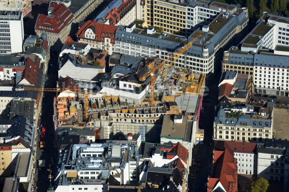 Luftbild Leipzig - Baustelle zum Hotel - Neubau der Motel One Gruppe im Areal an der Ritterstraße - Nikolaistraße im Zentrum von Lepzig in Sachsen