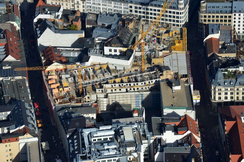 Leipzig von oben - Baustelle zum Hotel - Neubau der Motel One Gruppe im Areal an der Ritterstraße - Nikolaistraße im Zentrum von Lepzig in Sachsen