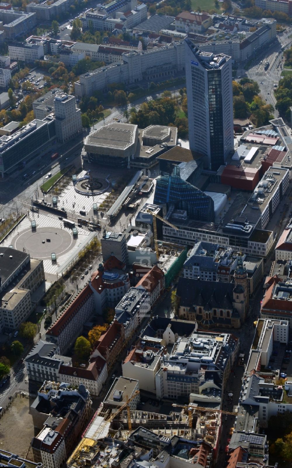 Leipzig von oben - Baustelle zum Hotel - Neubau der Motel One Gruppe im Areal an der Ritterstraße - Nikolaistraße im Zentrum von Lepzig in Sachsen