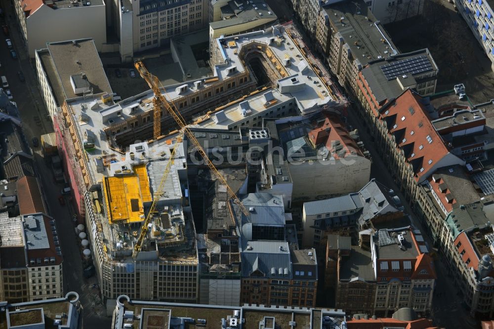 Leipzig von oben - Baustelle zum Hotel - Neubau der Motel One Gruppe im Areal an der Ritterstraße - Nikolaistraße im Zentrum von Lepzig in Sachsen