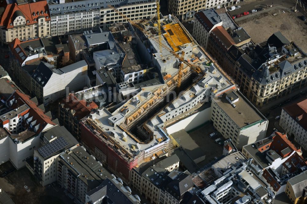 Leipzig von oben - Baustelle zum Hotel - Neubau der Motel One Gruppe im Areal an der Ritterstraße - Nikolaistraße im Zentrum von Lepzig in Sachsen