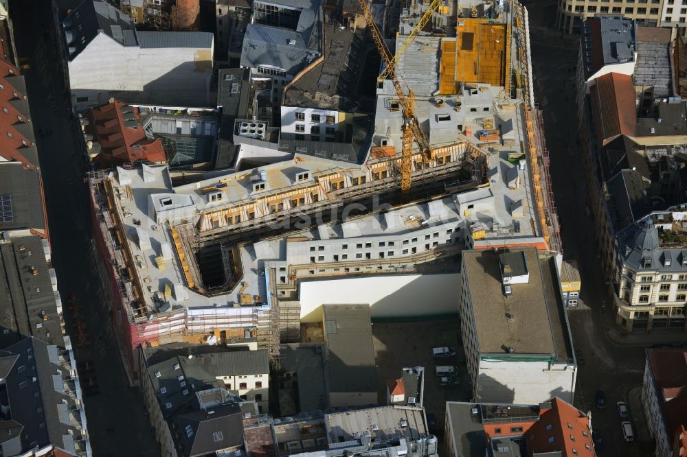 Luftbild Leipzig - Baustelle zum Hotel - Neubau der Motel One Gruppe im Areal an der Ritterstraße - Nikolaistraße im Zentrum von Lepzig in Sachsen