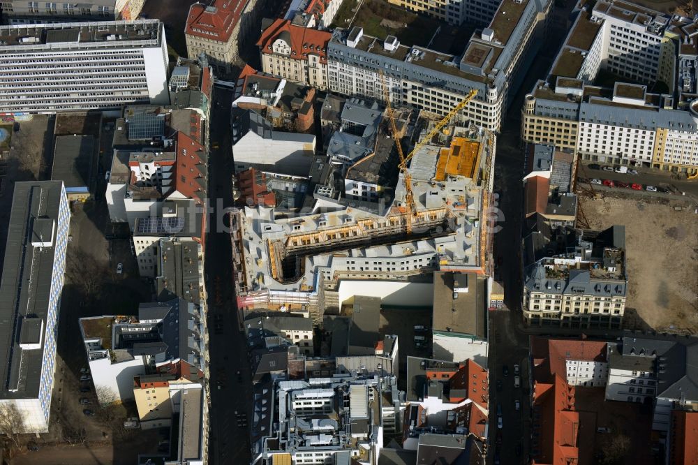 Luftaufnahme Leipzig - Baustelle zum Hotel - Neubau der Motel One Gruppe im Areal an der Ritterstraße - Nikolaistraße im Zentrum von Lepzig in Sachsen