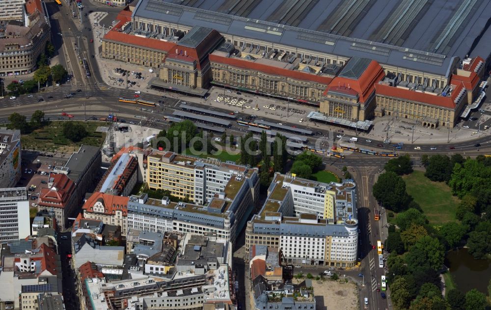 Leipzig aus der Vogelperspektive: Baustelle zum Hotel - Neubau der Motel One Gruppe im Areal an der Ritterstraße - Nikolaistraße im Zentrum von Lepzig in Sachsen