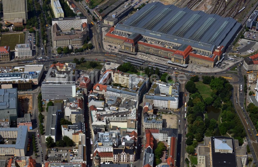 Luftbild Leipzig - Baustelle zum Hotel - Neubau der Motel One Gruppe im Areal an der Ritterstraße - Nikolaistraße im Zentrum von Lepzig in Sachsen