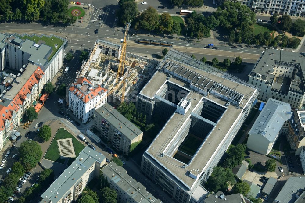 Leipzig von oben - Baustelle zum Neu- und Umbau des Kosmos-Ensemble in Leipzig im Bundesland Sachsen