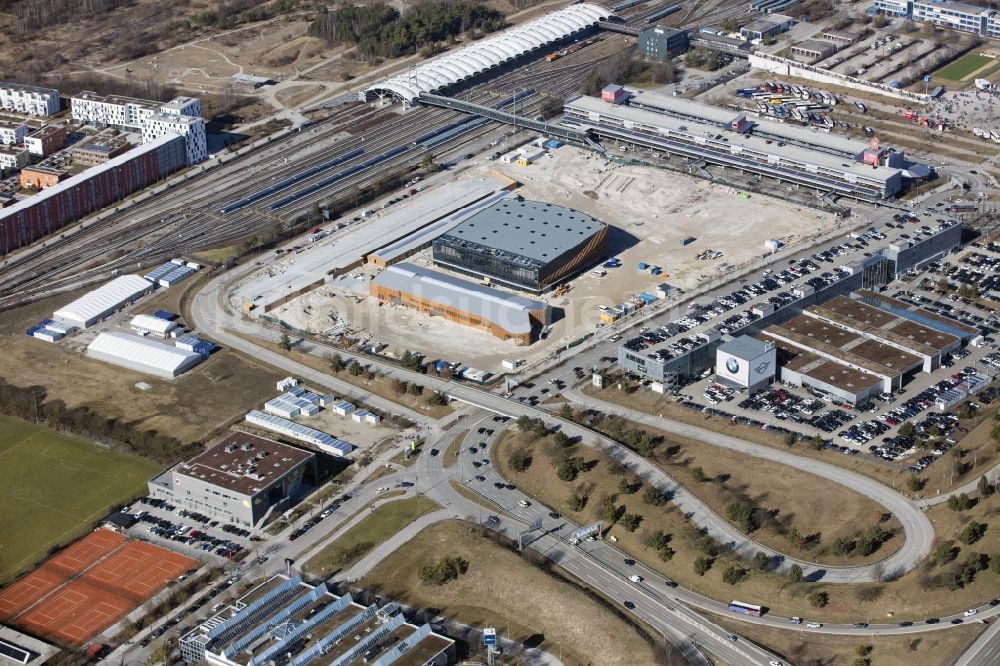 Luftbild München - Baustelle zum Neubau der APASSIONATA World GmbH im Ortsteil Fröttmaning in München im Bundesland Bayern