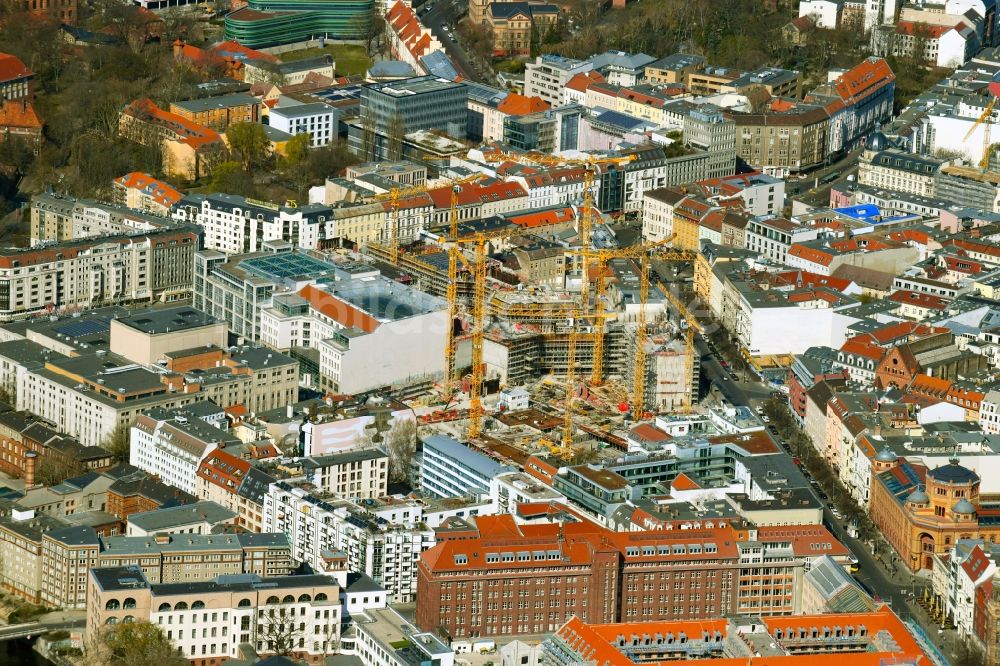 Berlin von oben - Baustelle zum Neubau auf dem Areal am Tacheles an der Oranienburger Straße im Ortsteil Mitte in Berlin, Deutschland